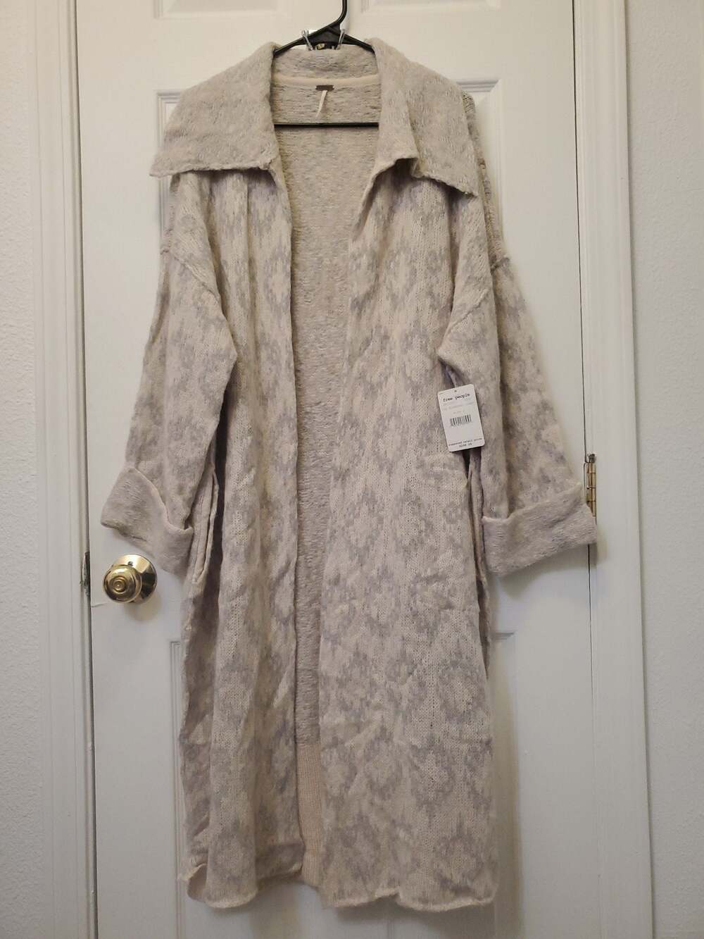 NWT Free People Like A Diamond Maxi Sweater Coat Knit Cardigan Icy Combo S